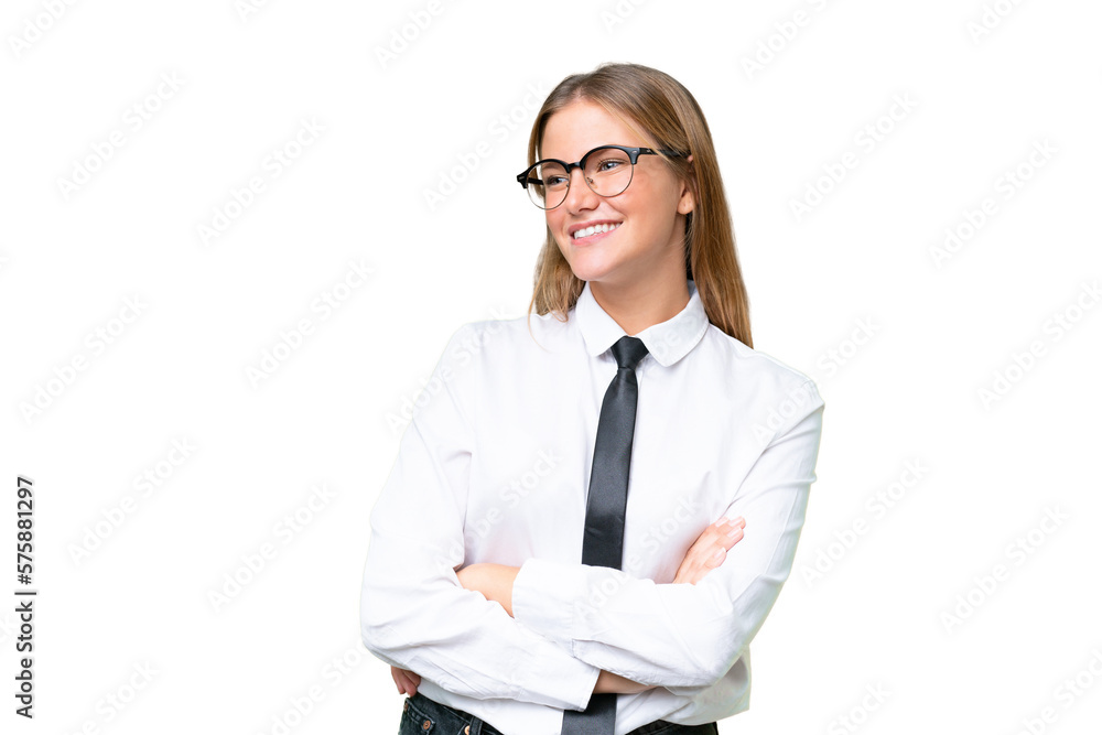 Young business caucasian woman over isolated background happy and smiling