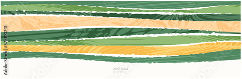 Abstract agri farm field wavy collage background. Asian agriculture land backdrop, farmland colorful vector illustration. Oriental decorative banner, eco design, rural panorama, ecology art header