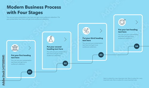 Business process template with four stages - blue version. Easy to use for your website or presentation.