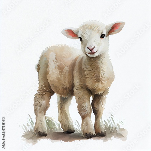 Portrait of a cute baby sheep, watercolor illustration