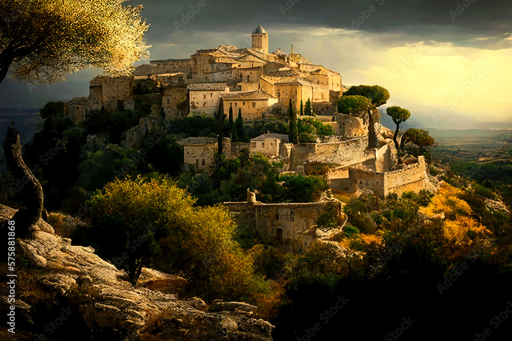 A city on a hill in Provence. AI generativ