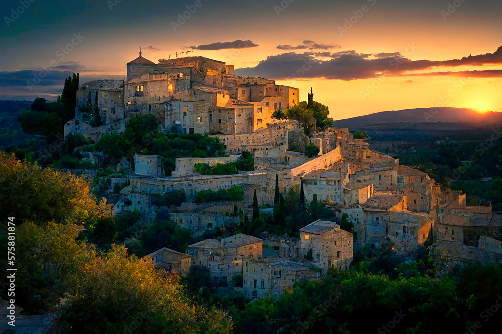 A city on a hill in Provence. AI generativ