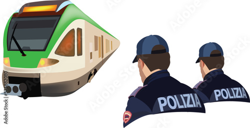 Italian police officers in charge of railway control-