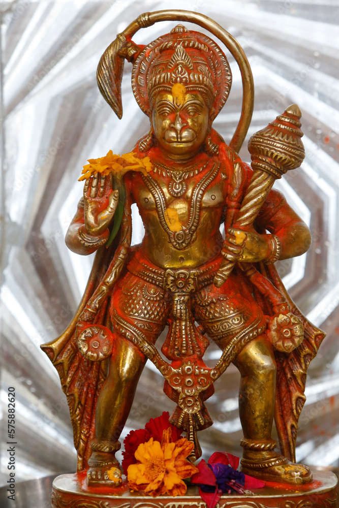 Fototapeta premium Sanatan Mandir hindu temple, Leicester. Hanuman murthi (statue). United kingdom.