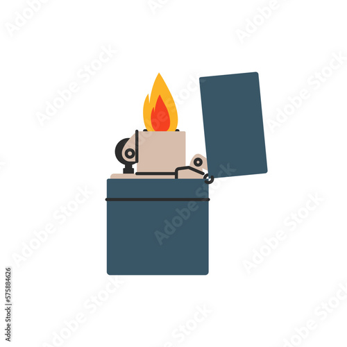 Cartoon lighter. Abstract gasoline cigarette lighter with fire, smoker tool with flame. Vector illustration