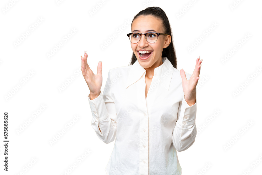 Young Arabian woman over isolated chroma key background with surprise facial expression Young Arabian woman over isolated chroma key background with surprise facial expression