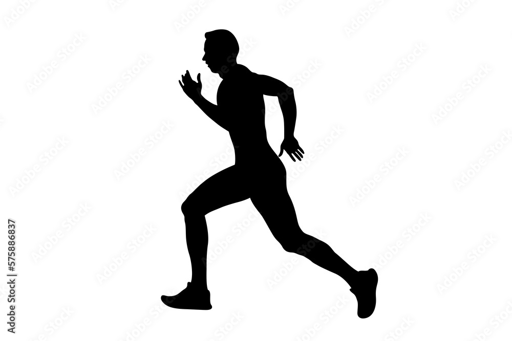black silhouette man runner run on white background