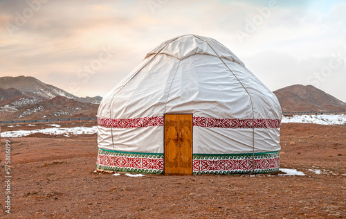 Traditional asian yurt as living building of nomads in Kazakhstan close to Almaty photo