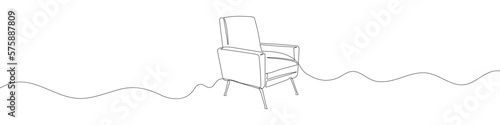 Continuous linear drawing of armchair. Single line drawing of chair. Vector illustration. Line art of stool