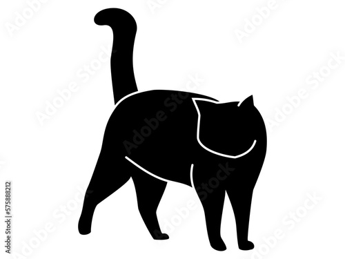 立ち止まって一点を見つめる猫のシルエット（黒）