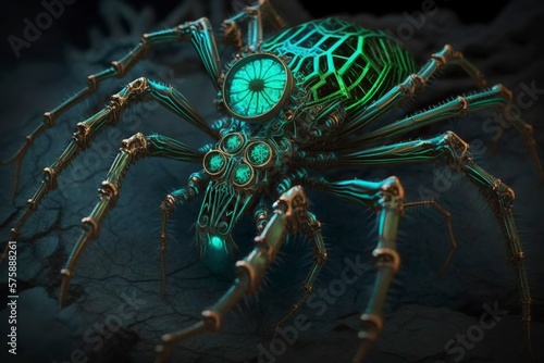 Neon, Steampunk spider, creative ai photo