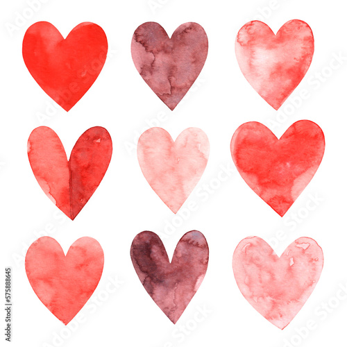 Collection of watercolor drawings heart isolated on white background. Symbol of love. Element for design Valentine s Day. Mothers Day. International Women s Day. Wedding.