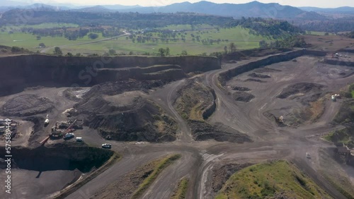 Drone flight through center of a quarry.  photo