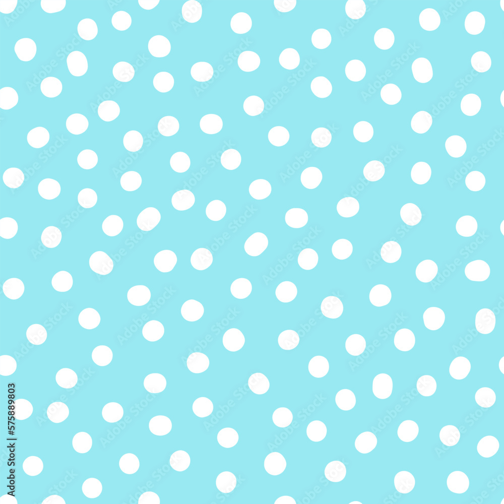 Seamless neutral polka dots pattern. White hand-drawn circles on Blue background. Abstract Random points ornament. Vector doodle illustration for wallpaper, fabric, print, wrapping paper, textile Seamless neutral polka dots pattern. White hand-drawn circles on Blue background. Abstract Random points ornament. Vector doodle illustration for wallpaper, fabric, print, wrapping paper, textile