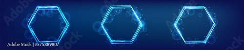 Neon hexagon frame with shining effects and sparkles © dniprodd