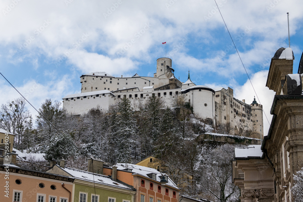 Fortress Hohensalzburg in Salzburg, Austria, in winter