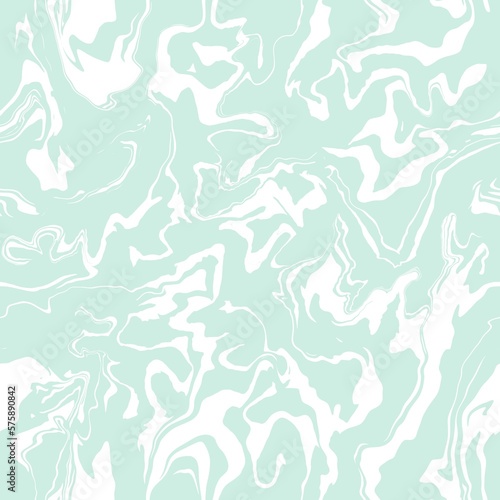 Pretty pale mint green and white seamless repeating digital fluid art marble pattern