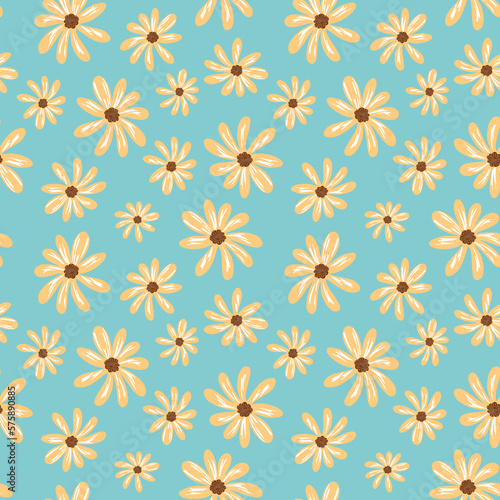 Pretty seamless repeating floral pattern on a light cyan background. 