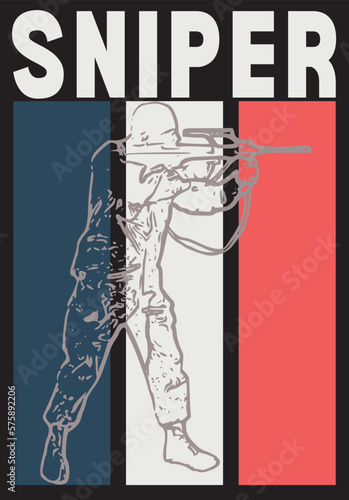 retro Sniper gamer t shirt and apparel. design and template, black background france retro