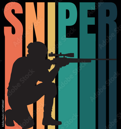 retro Sniper gamer t shirt and apparel. design and template, black background