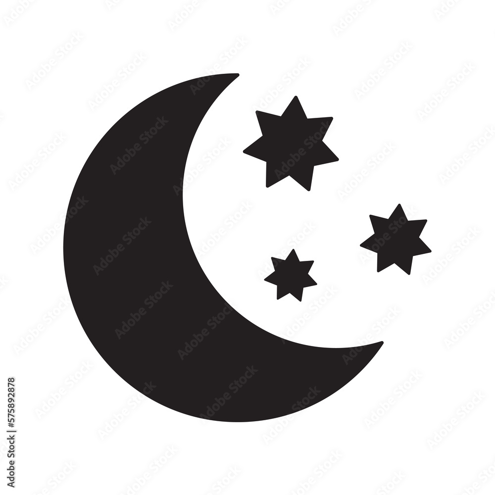 Crescent moon with stars icon on white background. Night icon. Crescent moon icon. Minimalist style. Crescent moon with stars icon on white background. Night icon. Crescent moon icon. Minimalist style.