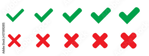 Yes symbol and No symbol. Green tick and red cross checkmarks icons. Approved or rejected icon for user interface. Vector illustration.
