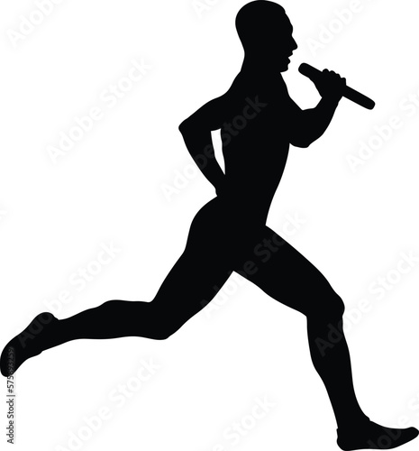 male runner with baton run relay race