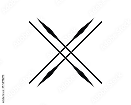 silhouette spear set logo. isolated white background side view. Best for logos, badges, emblems, icons, hunters, animal hunting. available in eps 10.
