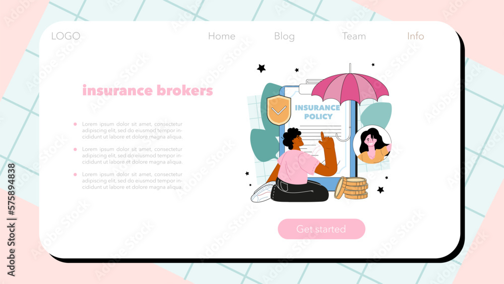 Insurance agent or broker web banner or landing page. Idea of security Insurance agent or broker web banner or landing page. Idea of security