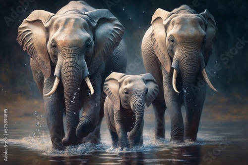 herd of elephant animals in the rain