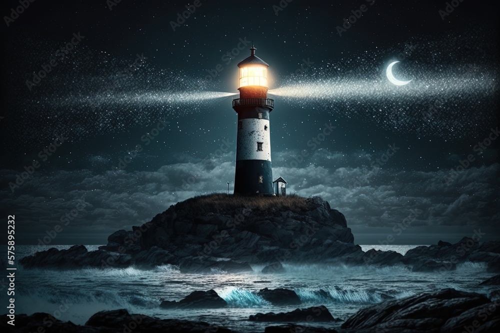 Night Navigation Aided by a Shining Light: An Illustration of a Lighthouse Generative AI