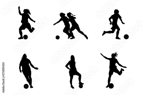 Set of silhouettes of women playing soccer vector design