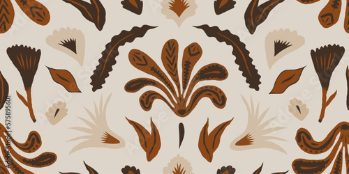 Hand drawn abstract shapes floral pattern. Collage contemporary print. Fashionable template for design. Ethnic style.