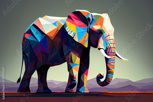 eometric pop art portrait illustration, a colorful art piece, illustration with vertebrate elephant photo