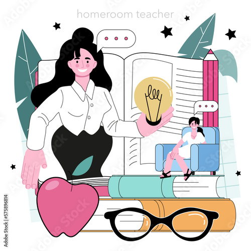 Teacher concept. Professor conduct a lesson in a classroom.