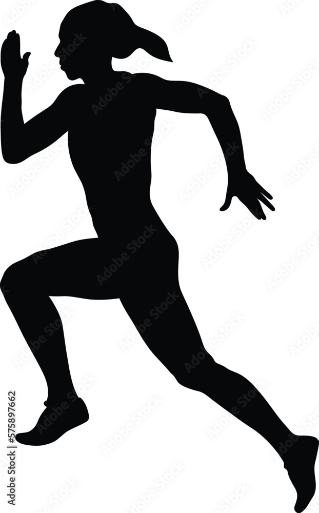 young woman sprinter runner run black silhouette young woman sprinter runner run black silhouette