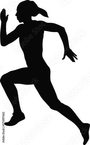 young woman sprinter runner run black silhouette