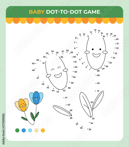 Dot-to-dot game for children, Blossom flowers, Spring children game