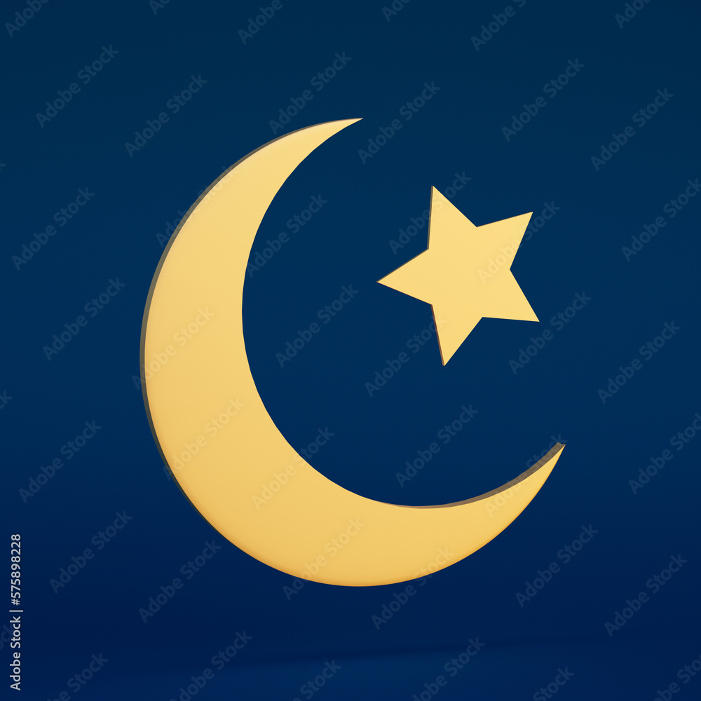 Celebration star and moon card for Ramadan Kareem on blue background 3d rendering Celebration star and moon card for Ramadan Kareem on blue background 3d rendering
