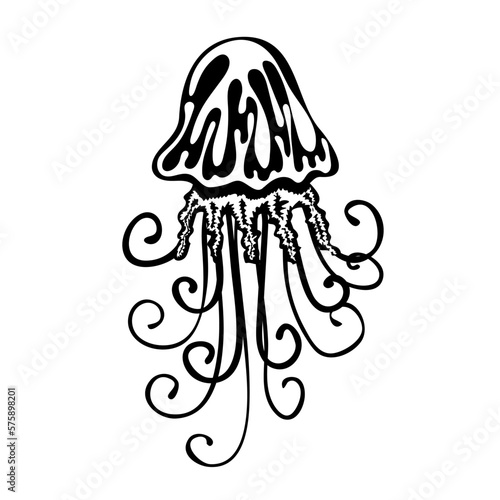 Silhouette of Jellyfish. Marine dweller. Concept of sea and ocean life. Vector illustration