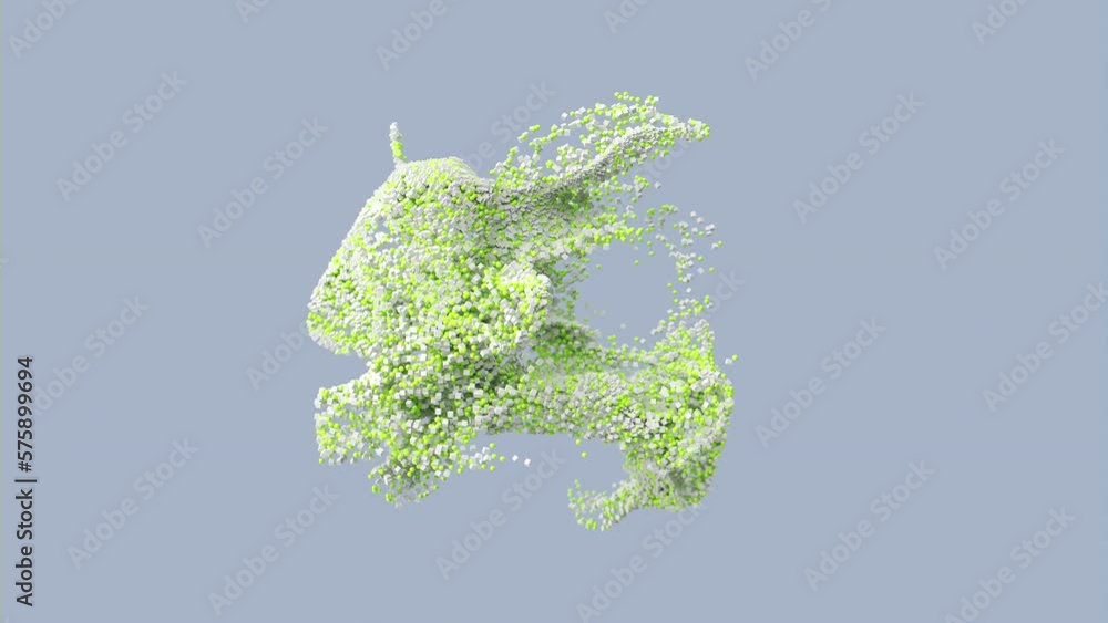 Abstract background. Spheres 3d rendering. Minimal design. Contemporary art. 4k Video. Particles cloud. Motion Graphics. Green and white objects.