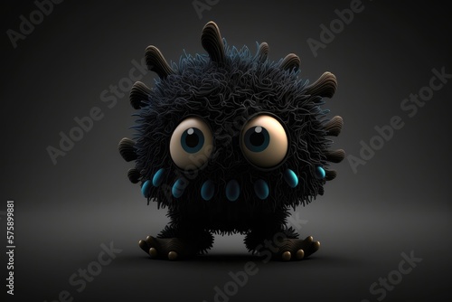 3D cute shadow monster on black background. Generative AI
