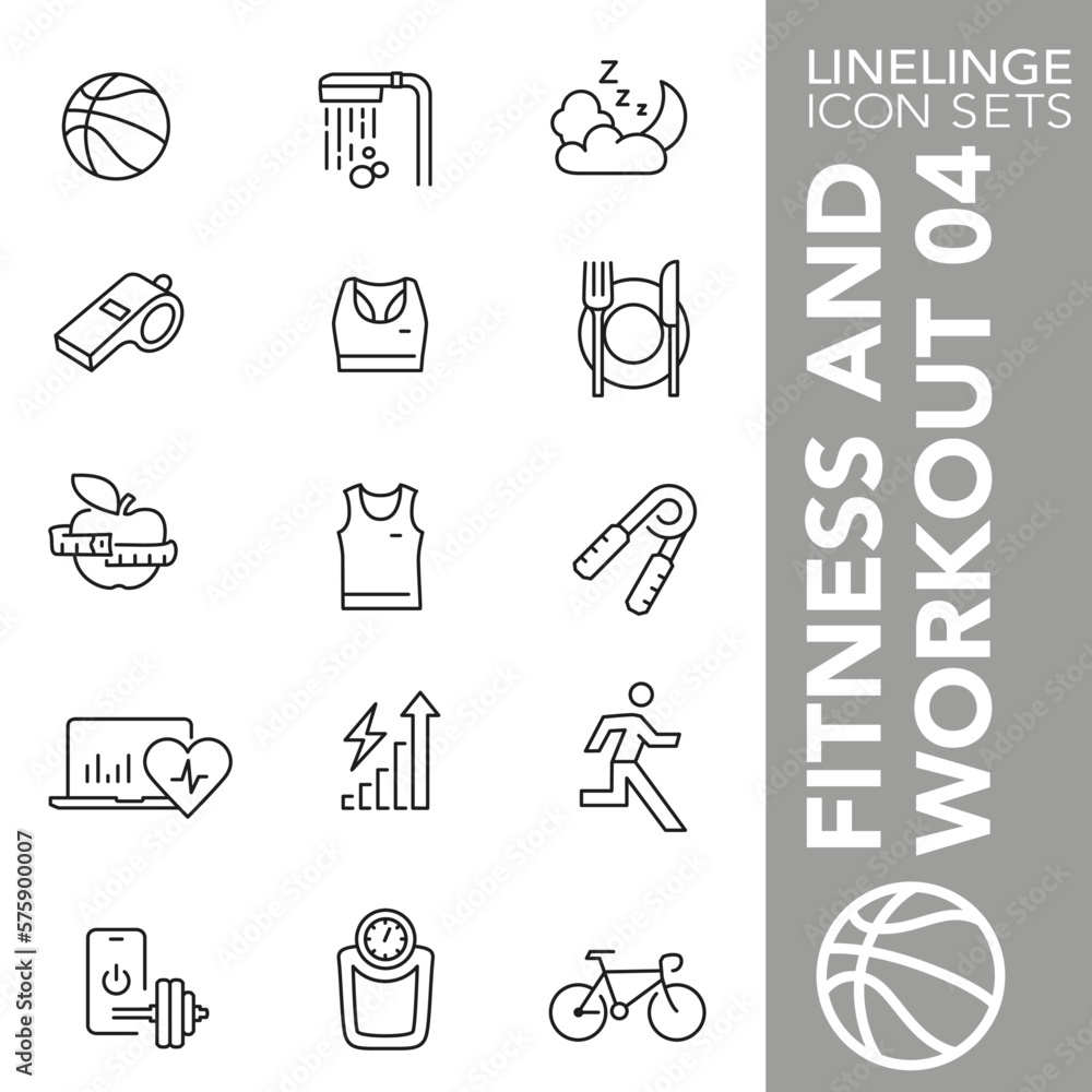 Obraz premium Thin line icon set of fitness, workout and activity symbols