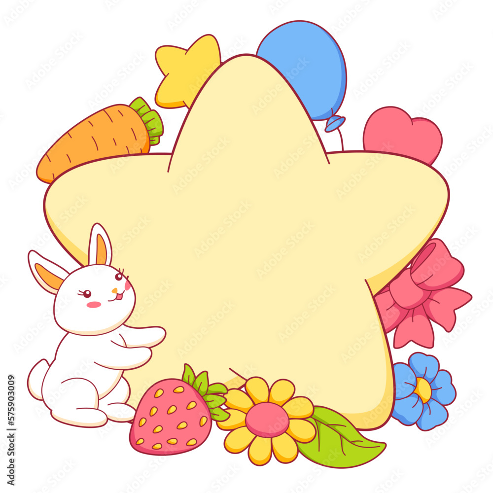 Background with cute kawaii little bunnies. Funny characters and decorations in cartoon style. Background with cute kawaii little bunnies. Funny characters and decorations in cartoon style.