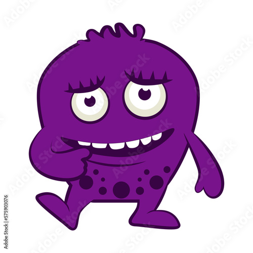 Cartoon violet monster. Halloween vector illustration of monster. Baby sticker