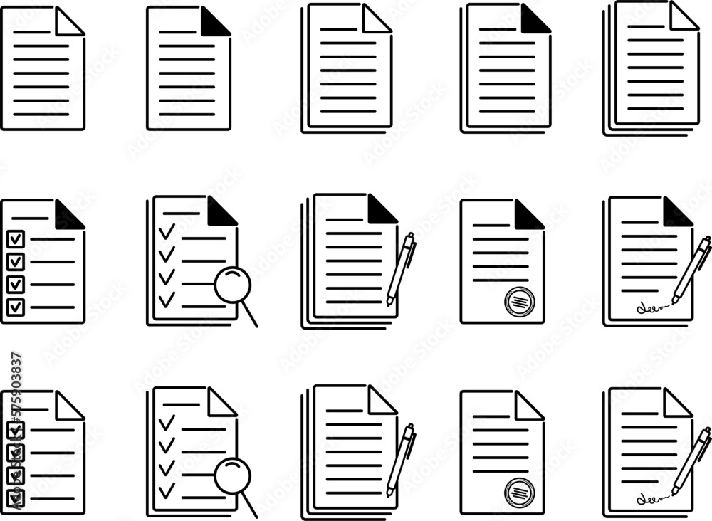 Documents icon.Office note sign.Paper document page line icon.Linear file icon isolated on white background. Documents icon.Office note sign.Paper document page line icon.Linear file icon isolated on white background.