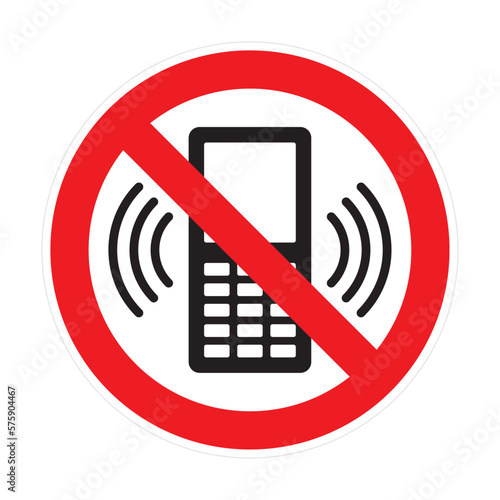Vector crossed out red circle symbol with phone symbol. Cell phone prohibition symbol. Isolated on white background