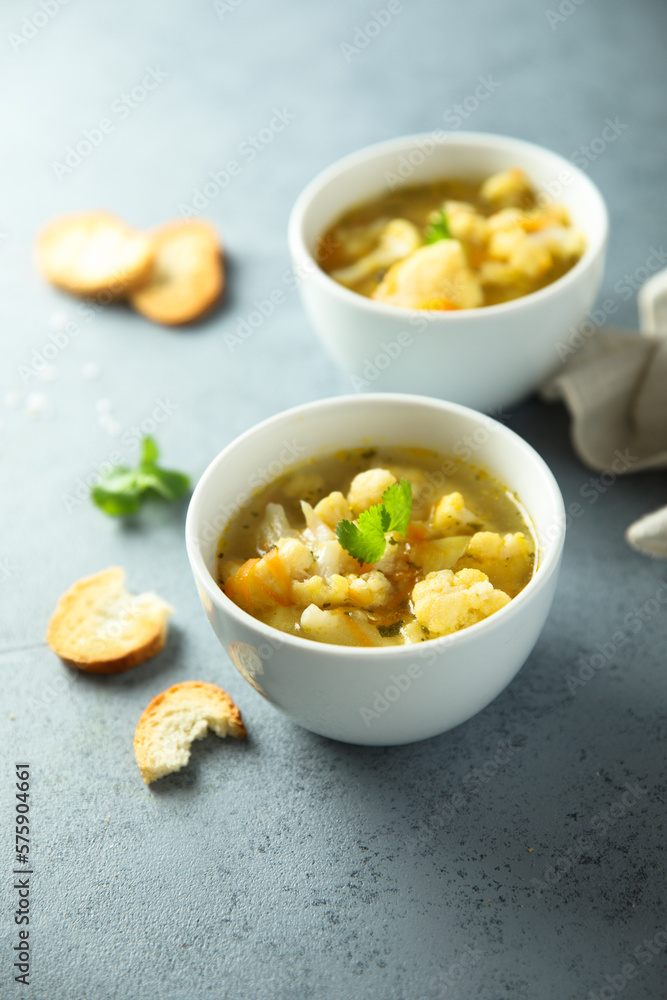Homemade vegetable soup with cauliflower Homemade vegetable soup with cauliflower