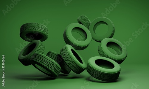 Car tires industry, used waste wheels concept, recycling. New wheels production