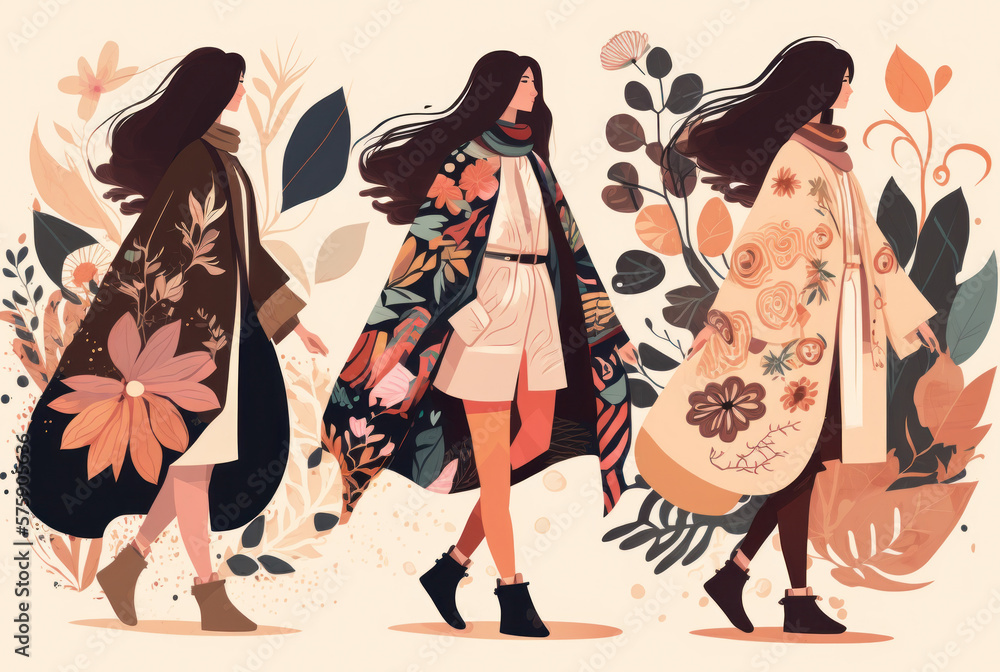 Fototapeta premium Illustration of boho playful style for fashion background. Generative ai.